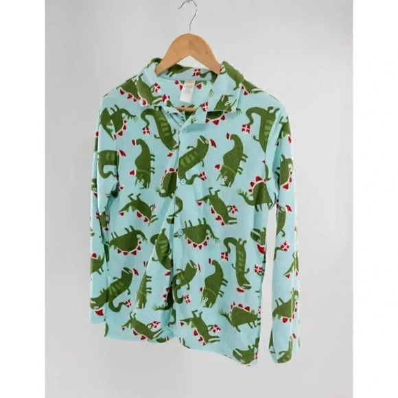 COPY - Gymboree 2 pc Christmas Dinosaur fleece PJ's Green & Red  | XL (14) - Picture 1 of 5